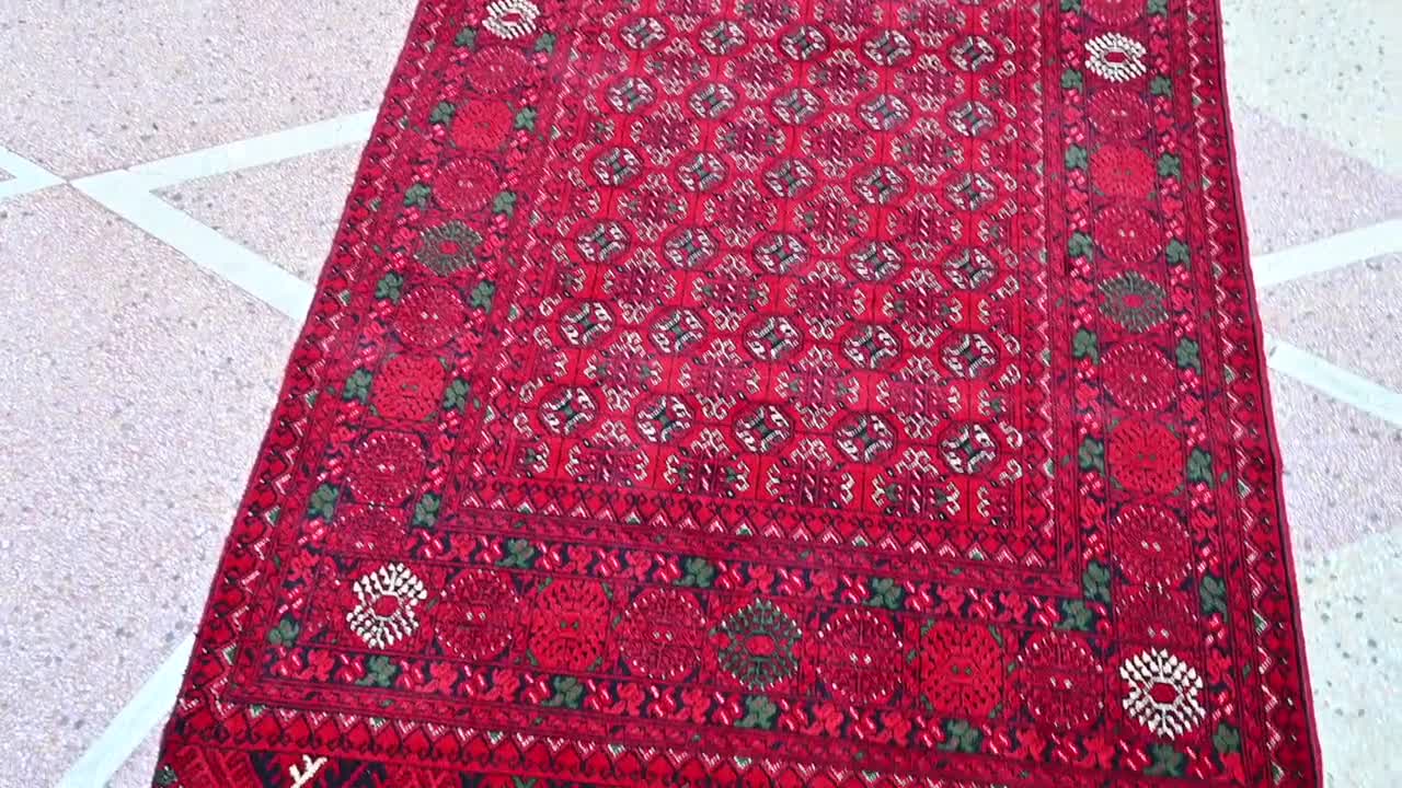 Bukhara rug, 6.7 x 3.5 Ft, SALE PRICE, Afghan Turkmen Tribal Mori Gol  Shirin Tagaf, Area Rug Handmade Bokhara Pattern ,Turkoman Oriental Rug