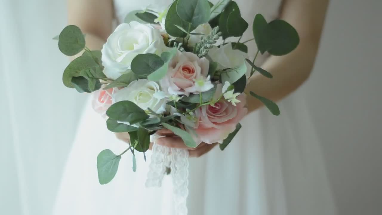 Pink and White Bridal Bouquet, Dried Flowers Bouquet, Dried