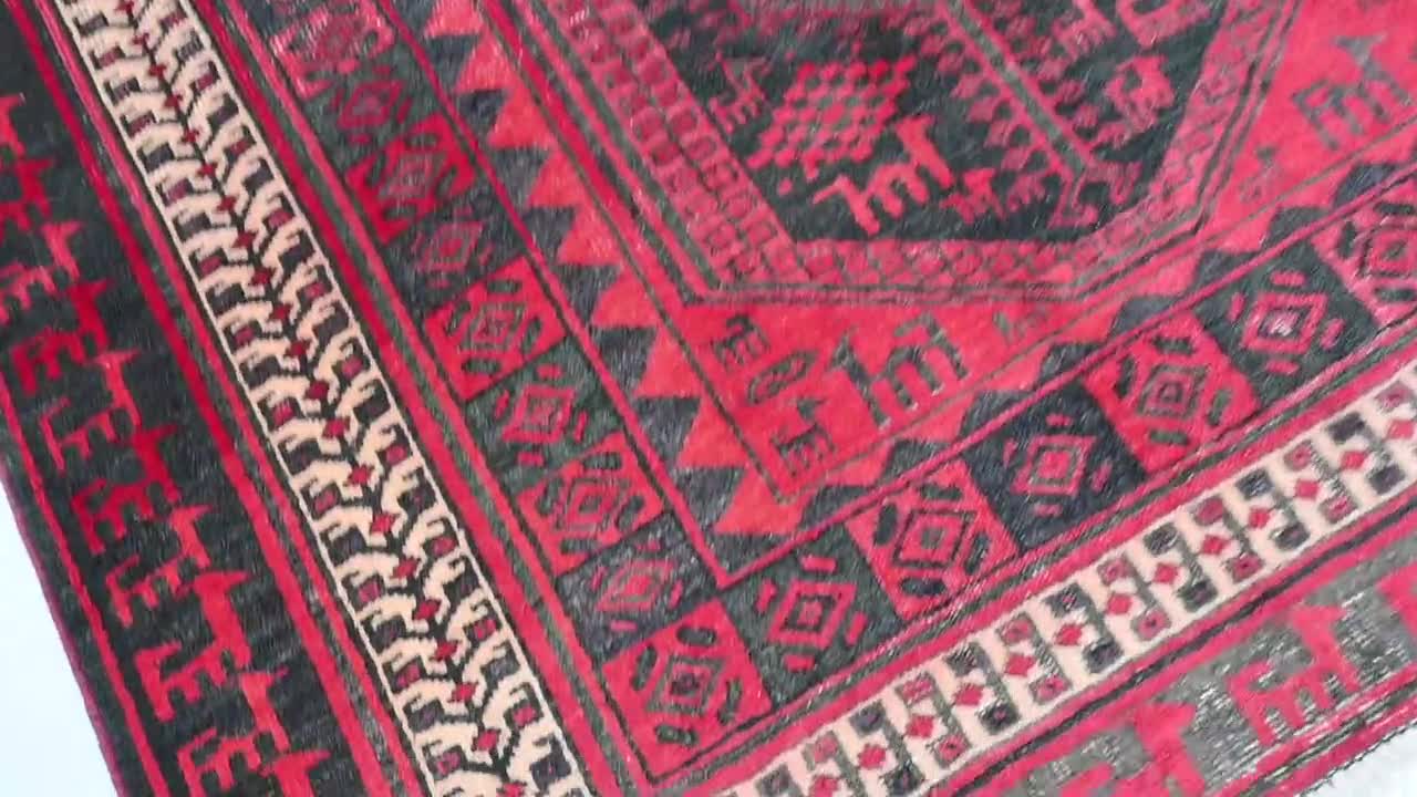 1960年代ヴィンテージラグ 4x7 アフガニスタン幾何学模様コーカサス