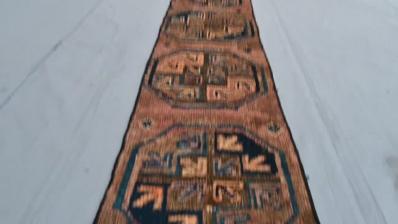 1x12 ナローランナーラグ テラコッタ 色あせ ヴィンテージ トルクメン