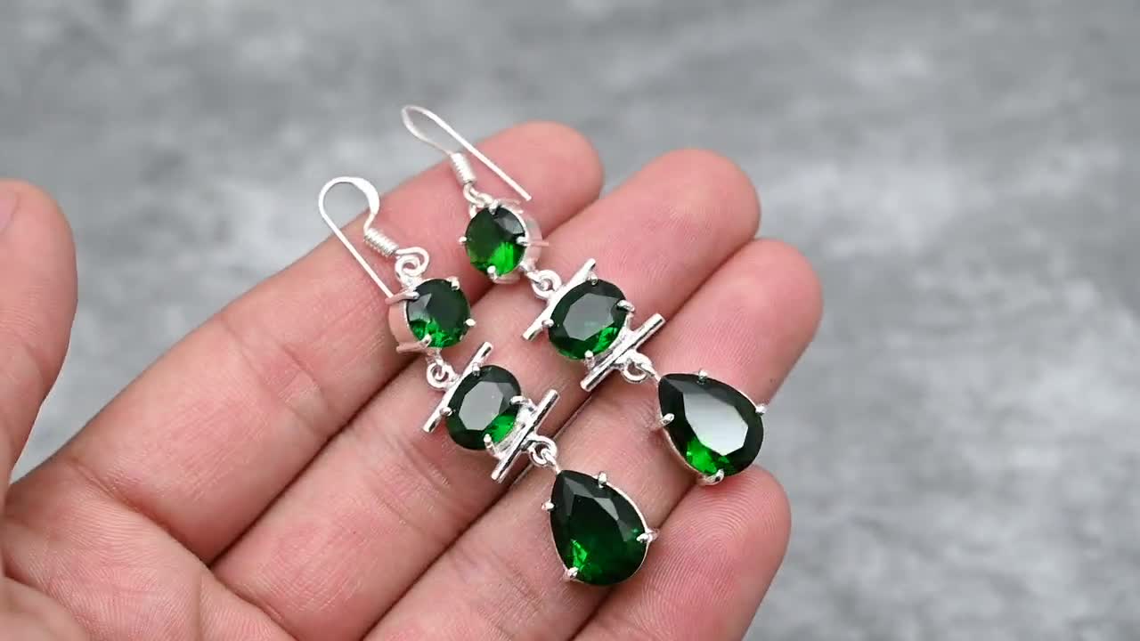 グリーントルマリンイヤリング 925スターリングシルバーイヤリング