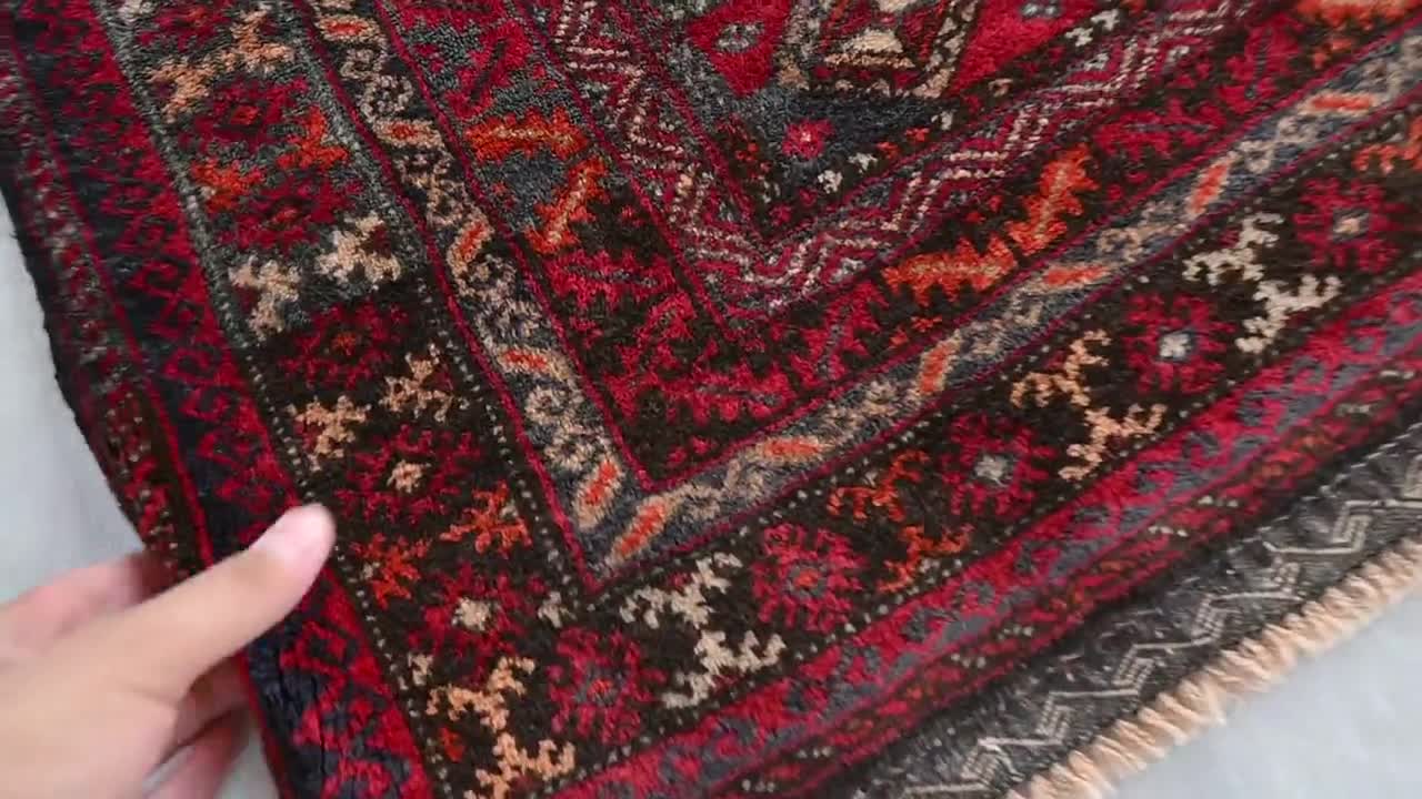 1940年代アンティーク祈祷用ラグ 3x5 アフガニスタン製ハンドメイド