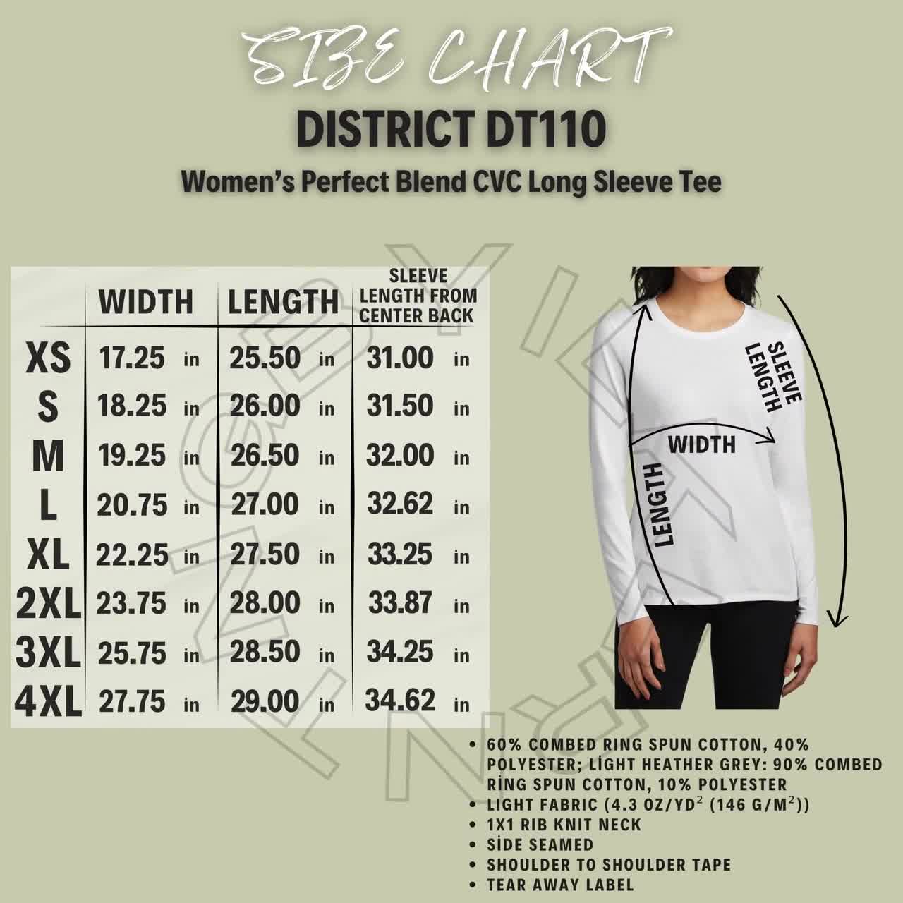 District DT110 Size Chart | Women's Perfect Blend CVC Long Sleeve