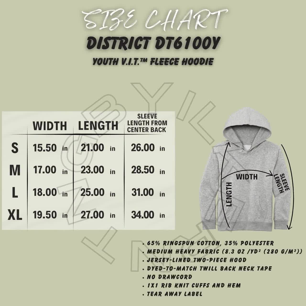 Youth Hoodie Sizing Chart I District DT6100Y Size Chart I Youth