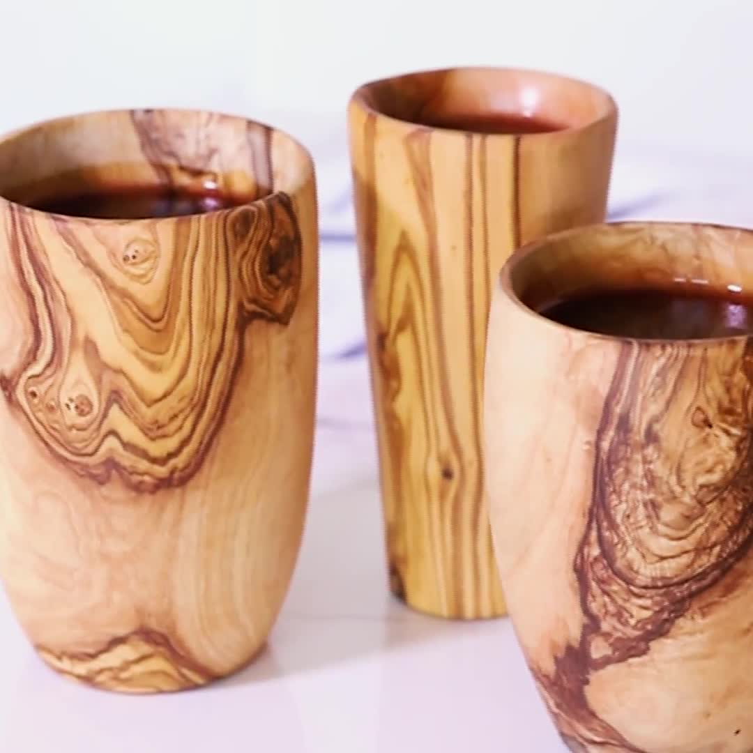 Handcrafted Olive Wood Cups Wooden Mugs for Warm/cold Beverages, Wood  Pencil Holder FREE Personalization & Beeswax Finish 