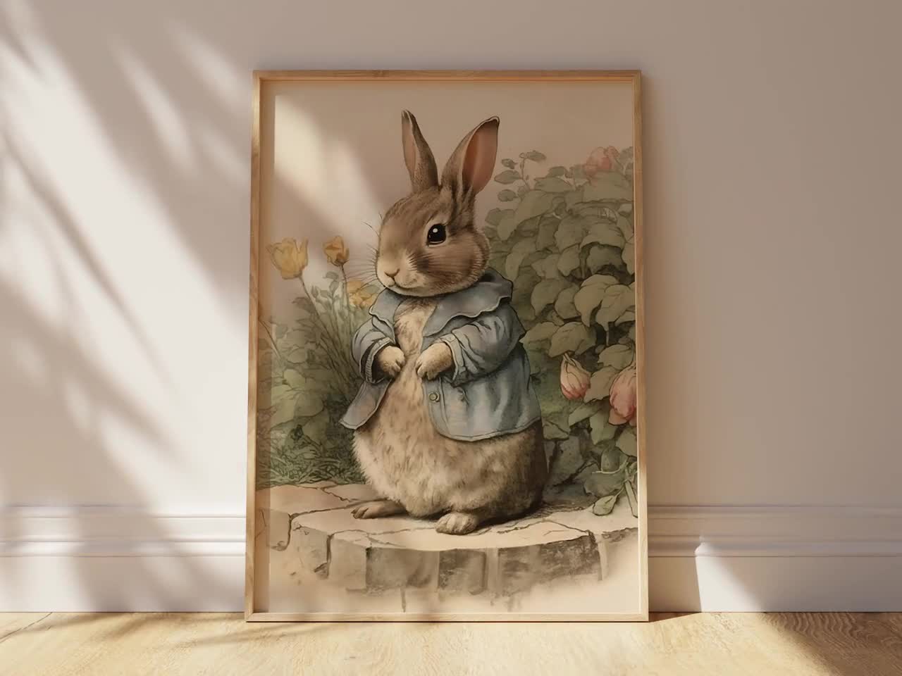 Sweet Garden Bunny Rabbit Wall Art, Softness Watercolor Art Print, Cottagecore Decor Printable, Wildlife Illustration, Woodland Nursery Art video poster