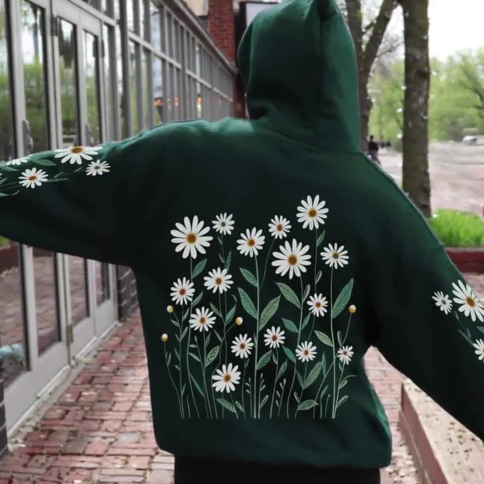 Daisy Hoodie Cute Hoodies Granola Girl Sleeve Design Plant