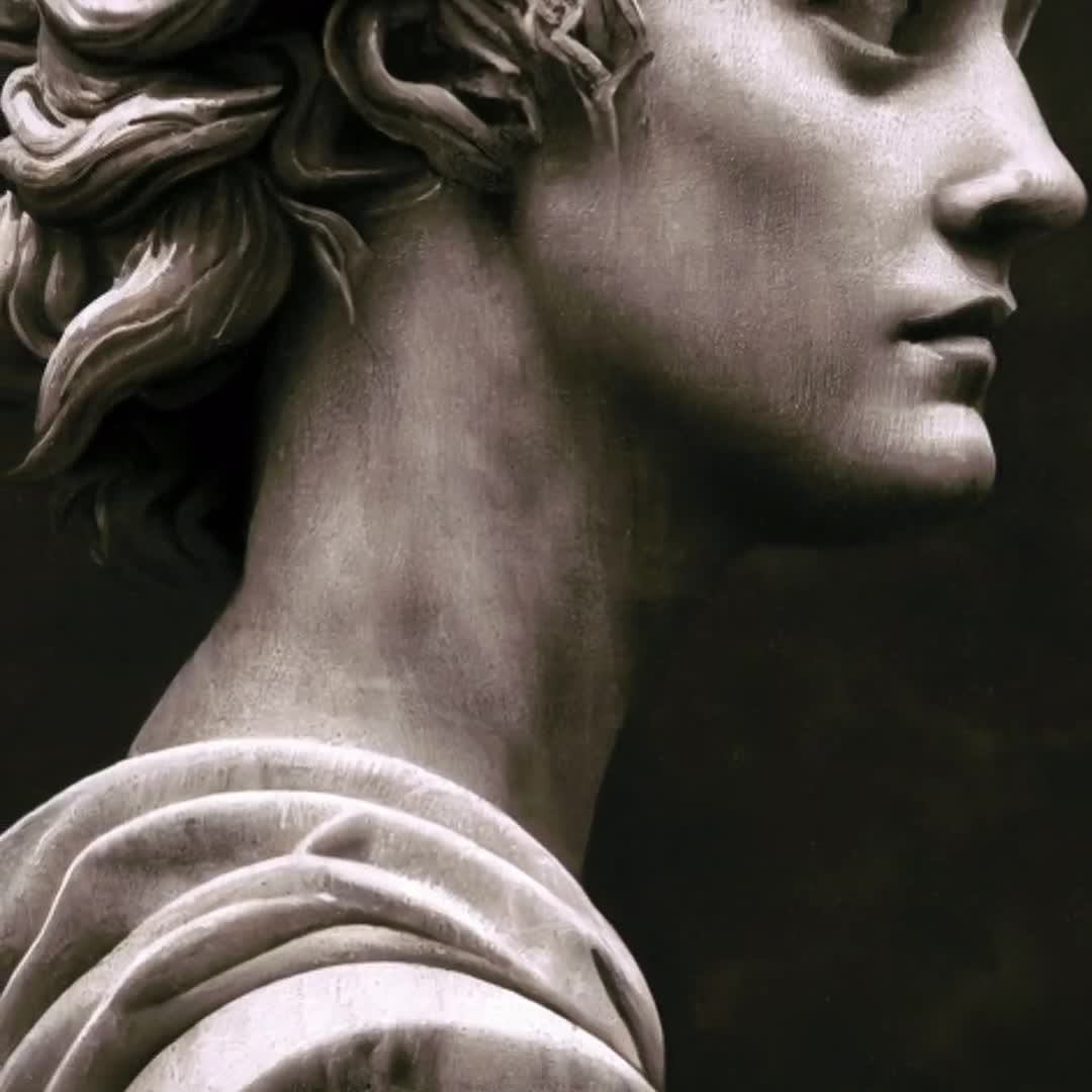 Ancient Greek Woman Bust Sculpture, Dark Academia Decor, Dark Oil