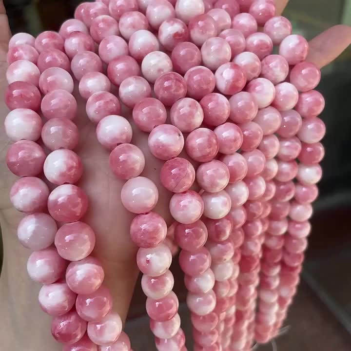 Pink White Natural Persian Jades Stone Bead Round Chalcedony Loose