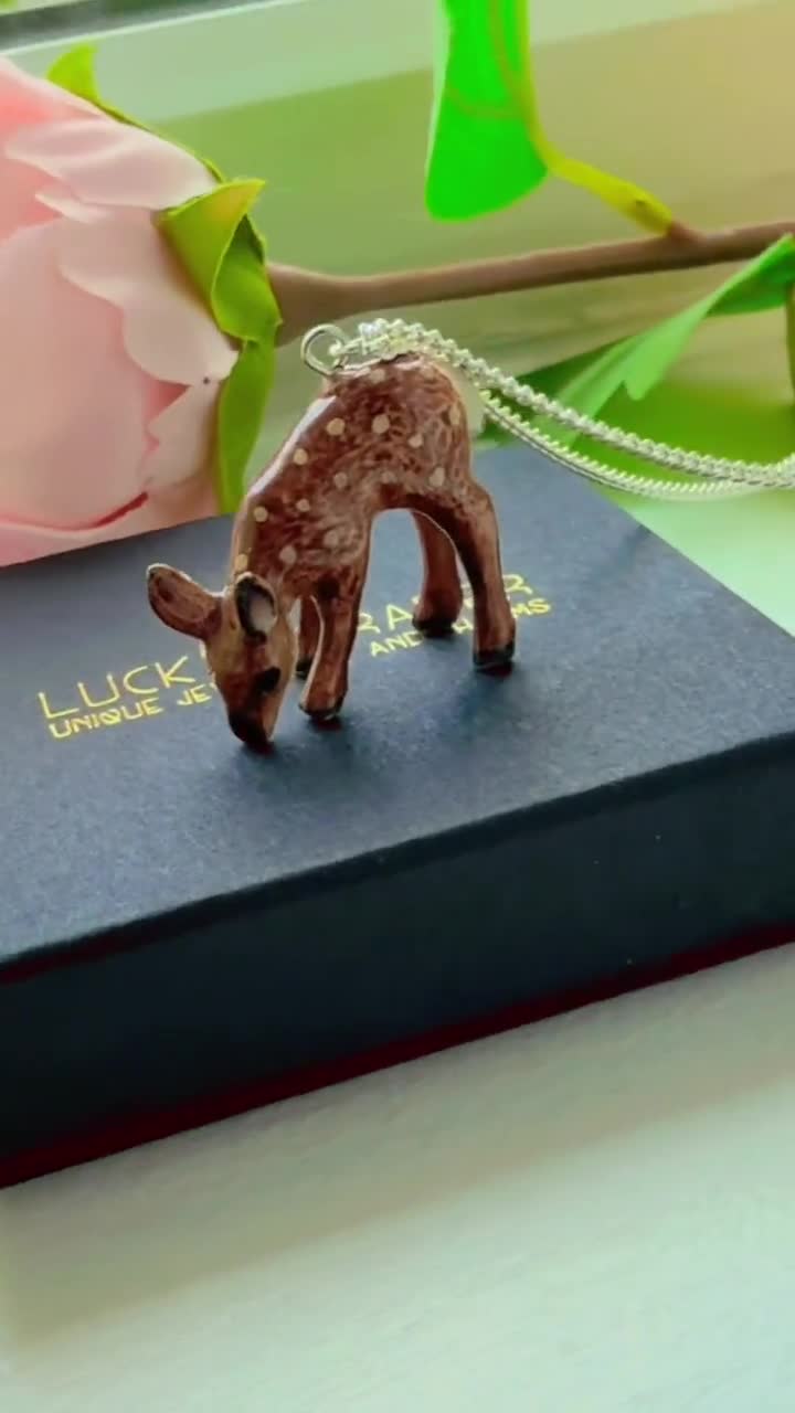 Baby Deer Fawn Porcelain Animal Pendant Necklace video poster