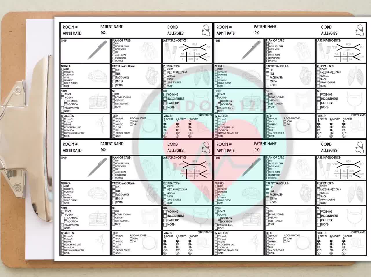 4 Patient Nurse Report Printable, SBAR RN Handoff, Simple Full