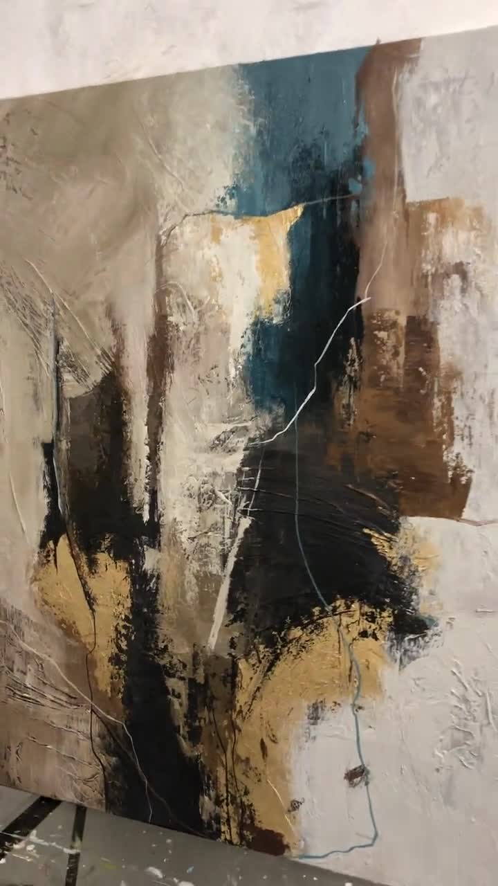 青と茶色のキャンバスアート | 抽象画 ブラウン ゴールド ベージュ