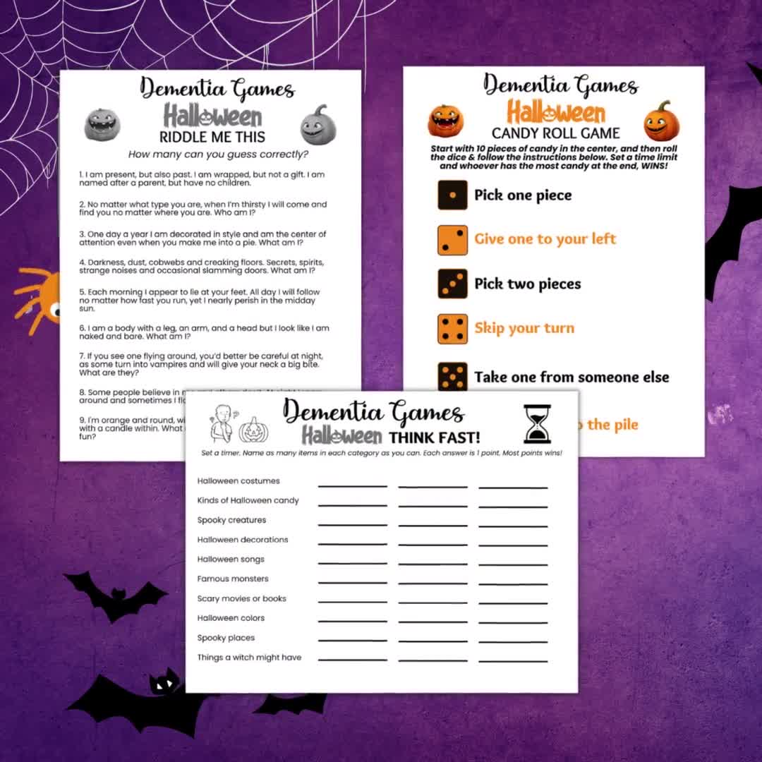 Dementia Halloween Games, Candy Dice, Ice Breaker Game, Dementia  Activities, Halloween Riddles, Brain Games, Dementia Games, Think Fast