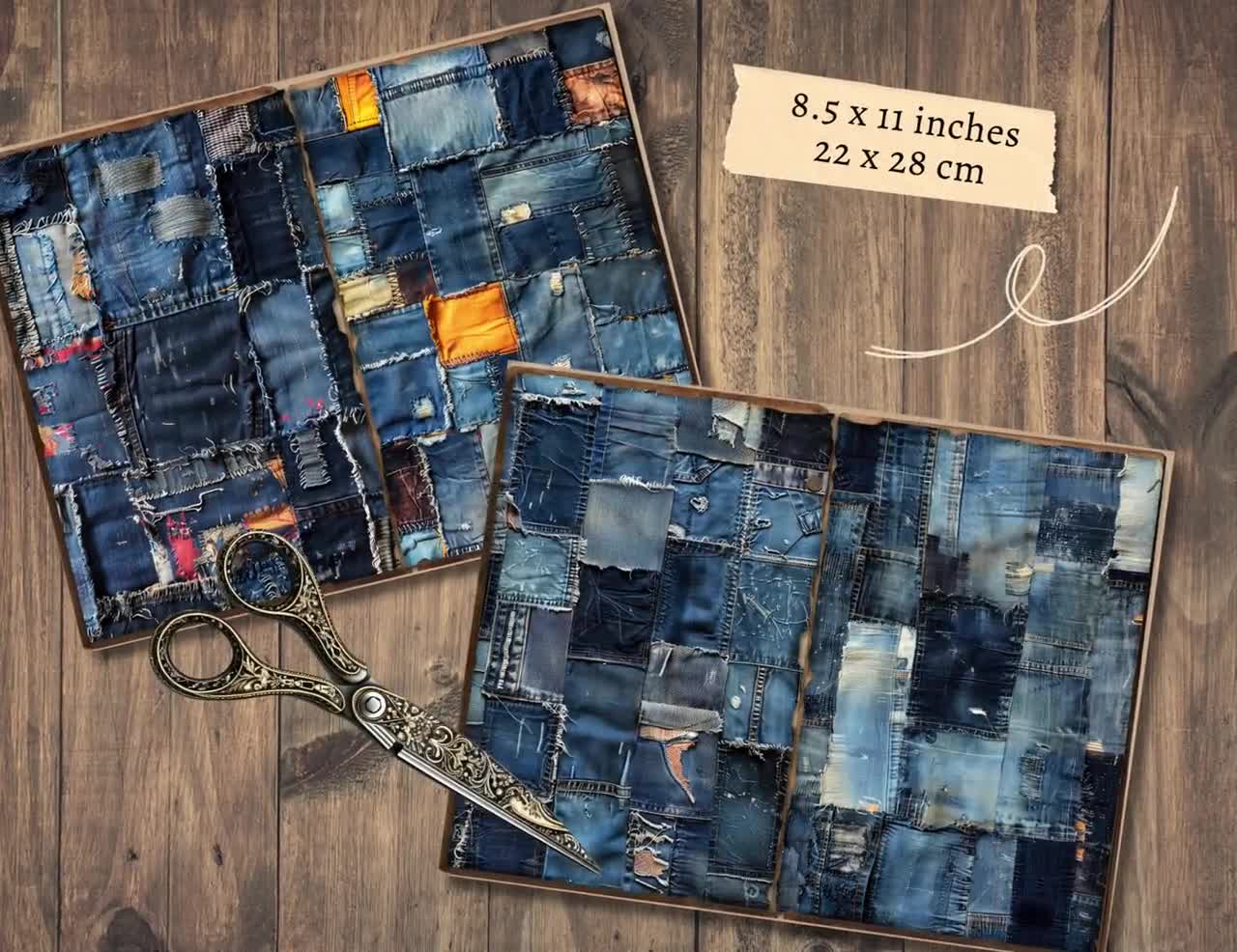 ◆THE MUSEUM VISITOR◆ HAND STITCHED DIGITAL DENIM COLLAGE P THE MUSEUM VISITOR