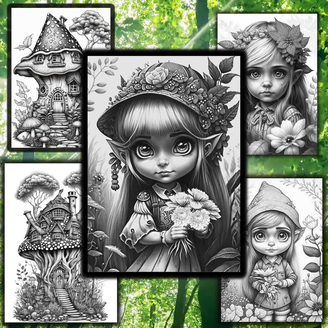 56 Cute Darling Young Gnome Girl, Coloring Pages for Adults and