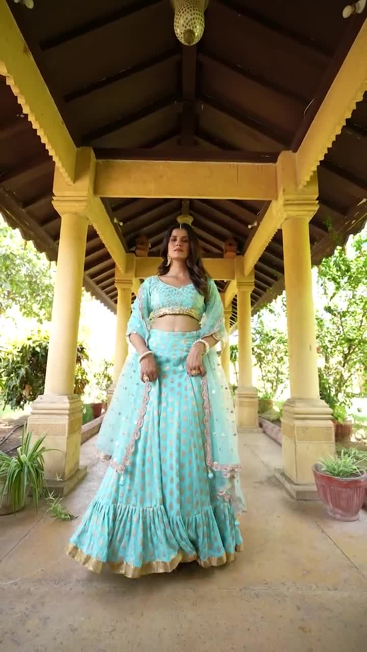 Buy Kiran Kalsi Ruffle Embellished Lehenga & Choli Set | Blue Color Women |  AJIO LUXE