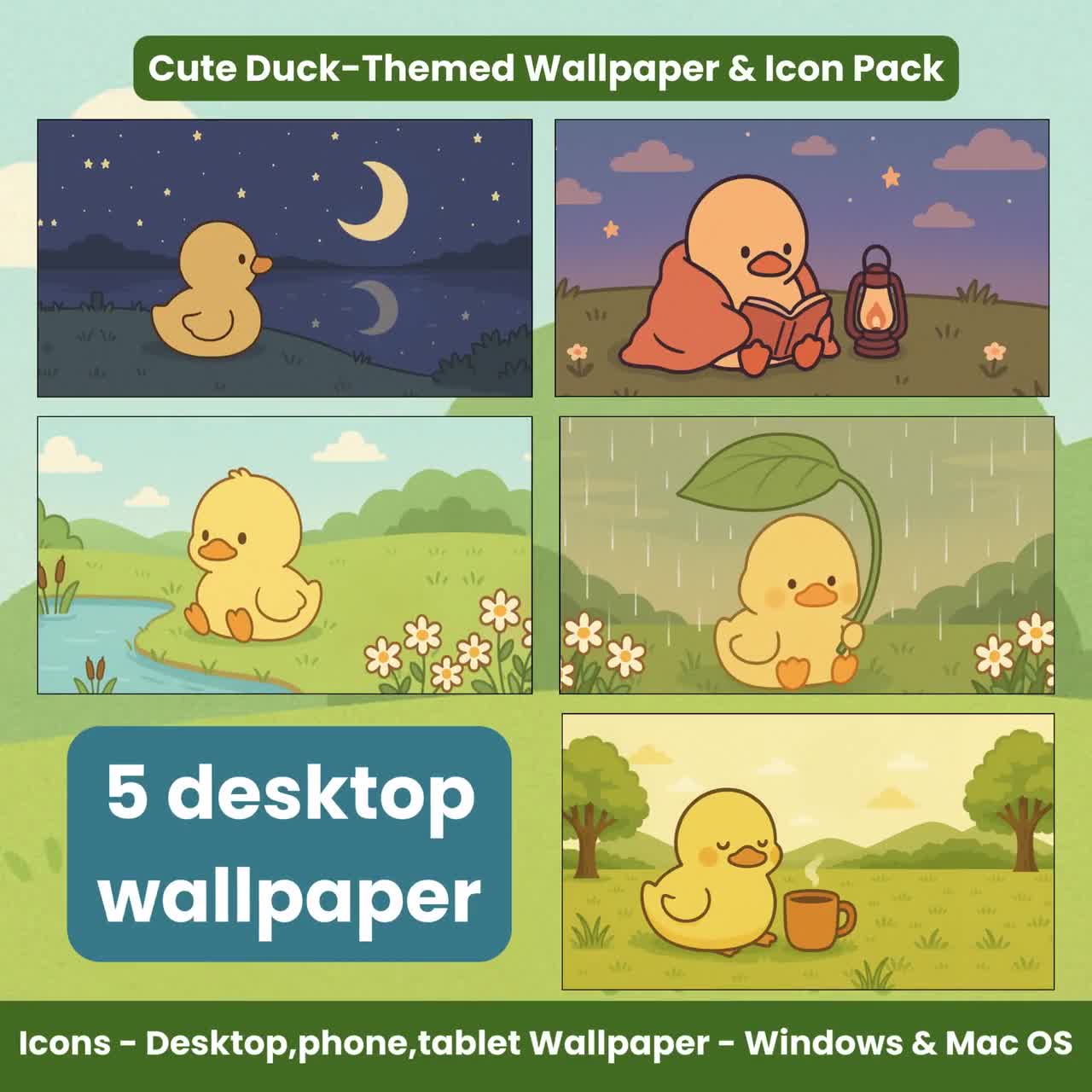 Cute Duck Icon Pack - Wallpaper Set | Kawaii Desktop Theme | Folder Icons  for PC Mac iPad iPhone | Aesthetic Duck Wallpapers, image size:1280x1280
