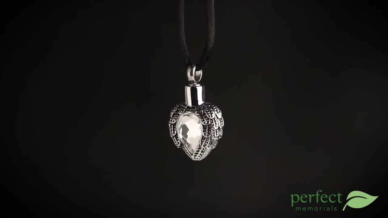 Perfect Memorials Diamond Angels Near Heart Stainless Steel Cremation Jewelry