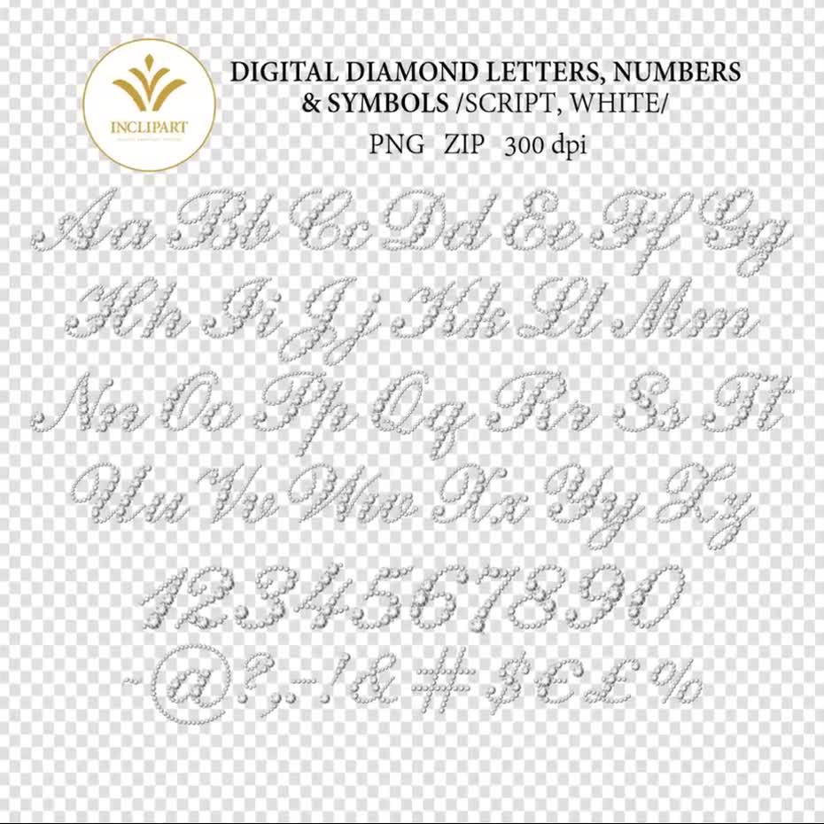 Diamond alphabet Digital Letters, numbers, symbols Clip Art  White sparkle gem, rhinestone letters Instant download PNG - Main Image
