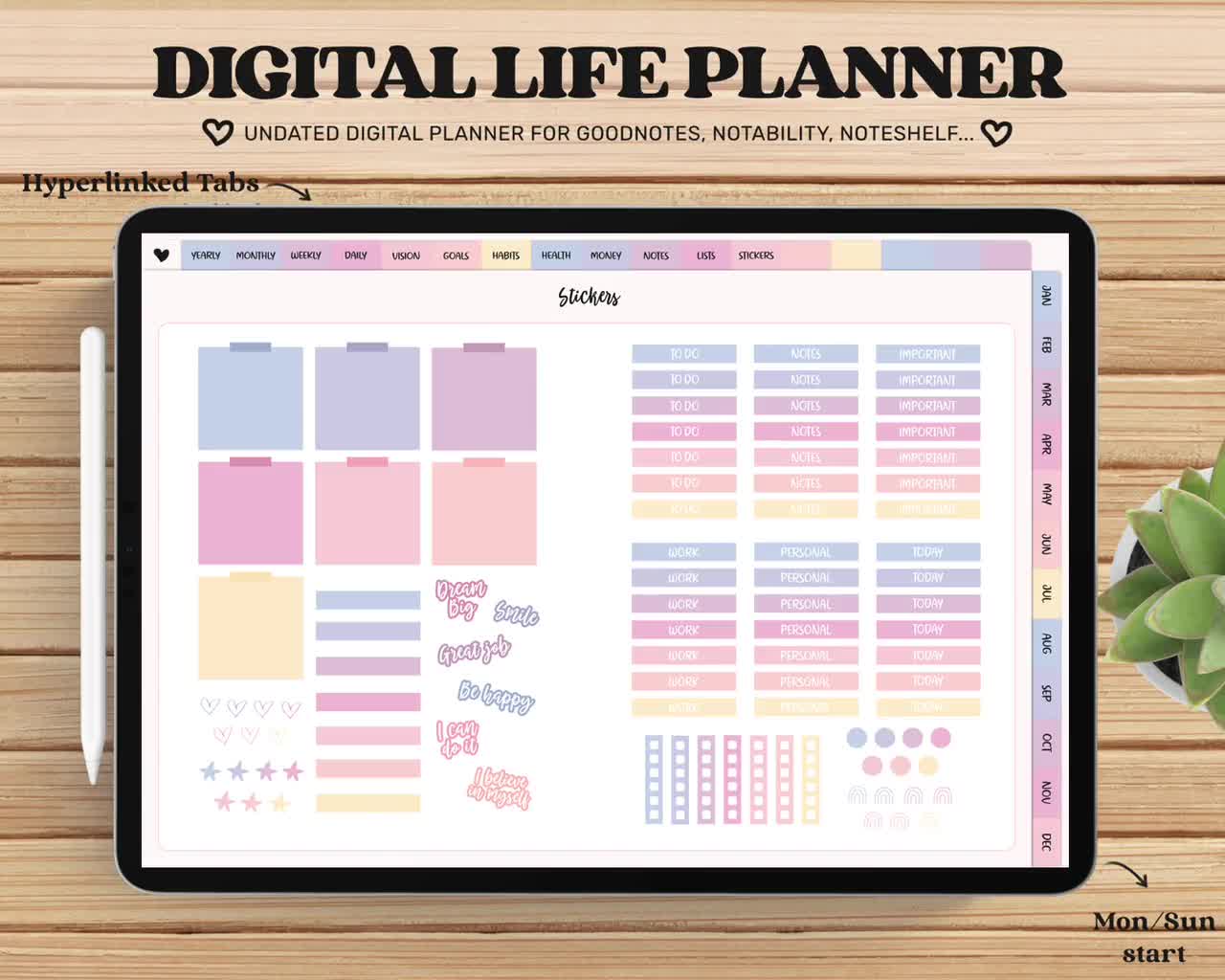 Goodnotes Planner, Digital Planner Ipad, Digital Life Planner, Notability  Planner, Cute Notebook, Undated Pink 2024 2025, Digital Journal 