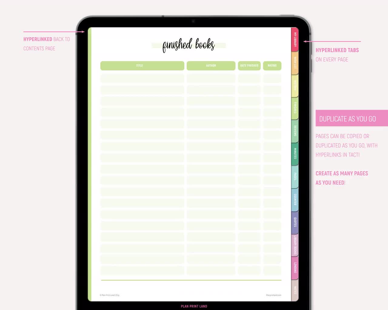 Digital Reading Journal, Digital Book Review Planner, Bookshelf, Reading  Notebook, Book Shelf iPad Planner | GoodNotes, Notability, planner