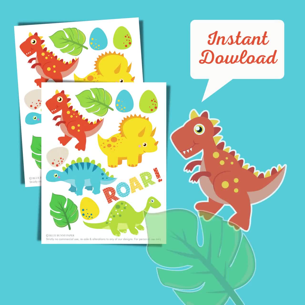 Dinosaur Cake Toppers, Dinosaur Birthday Party Decorations, Dino Printable,  T-rex Tyrannosaurus Roar Kids Table Decor INSTANT DOWNLOAD, DIN1 