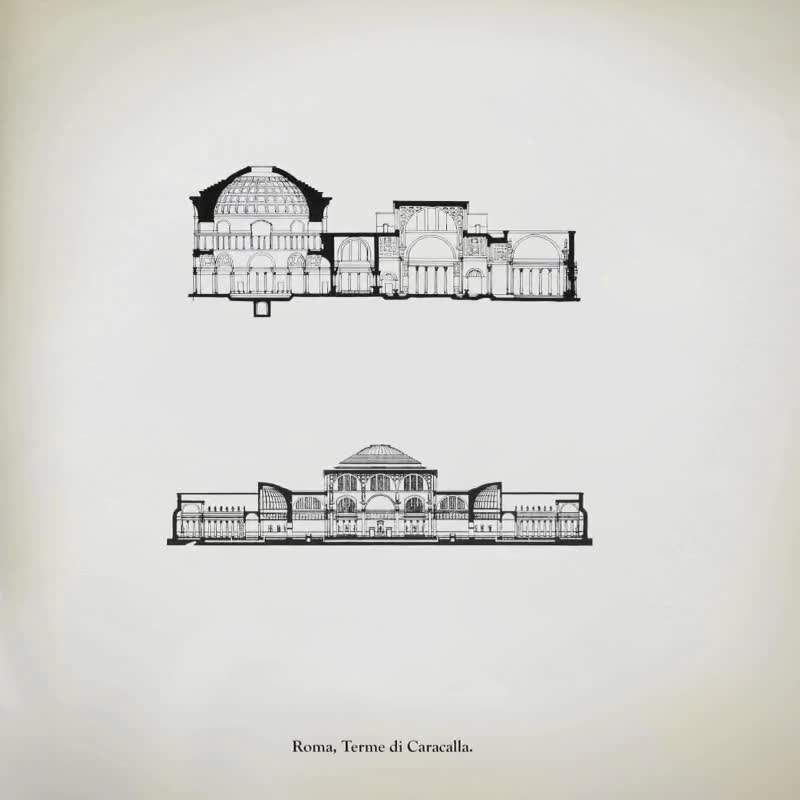 Caracalla Terme Blueprint Art Print: Ancient Rome Architecture video poster