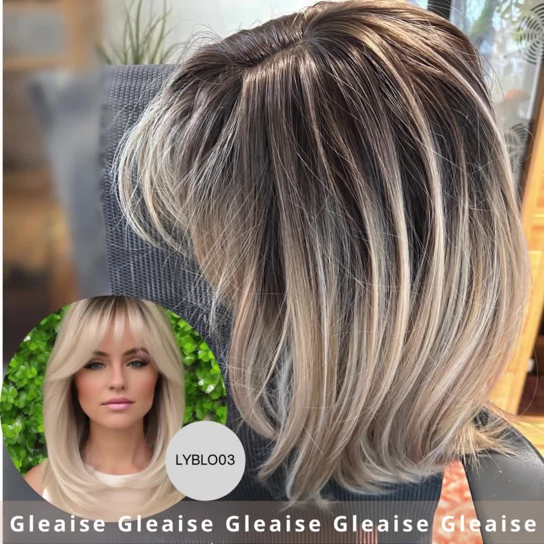 Blonde Balayage Short Hair With Bangs Honey Ombre Blonde Wig Dark Roots Bob