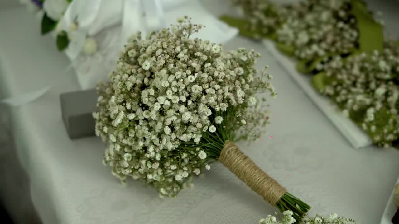 White bridal bouquet, White gypsophila paniculata bridal bouquet,  bridesmaid bouquet.