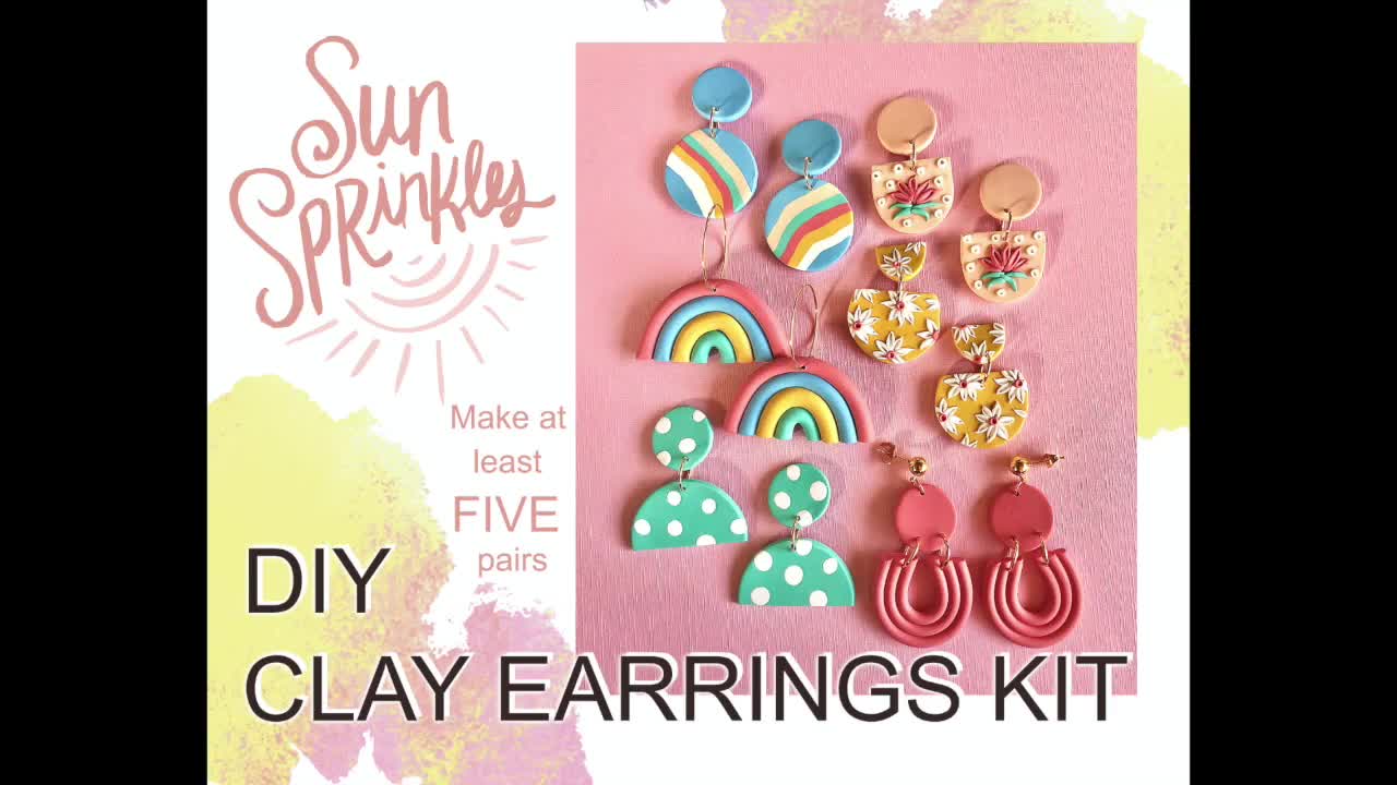 SunSprinklesShop + Beginners DIY Clay Earrings Kit/ Sun Sprinkles NEUTRAL  version/ DIY Jewelry Kit/ Make Your Own Polymer Clay Earrings/Gift Box  Crafting Kit
