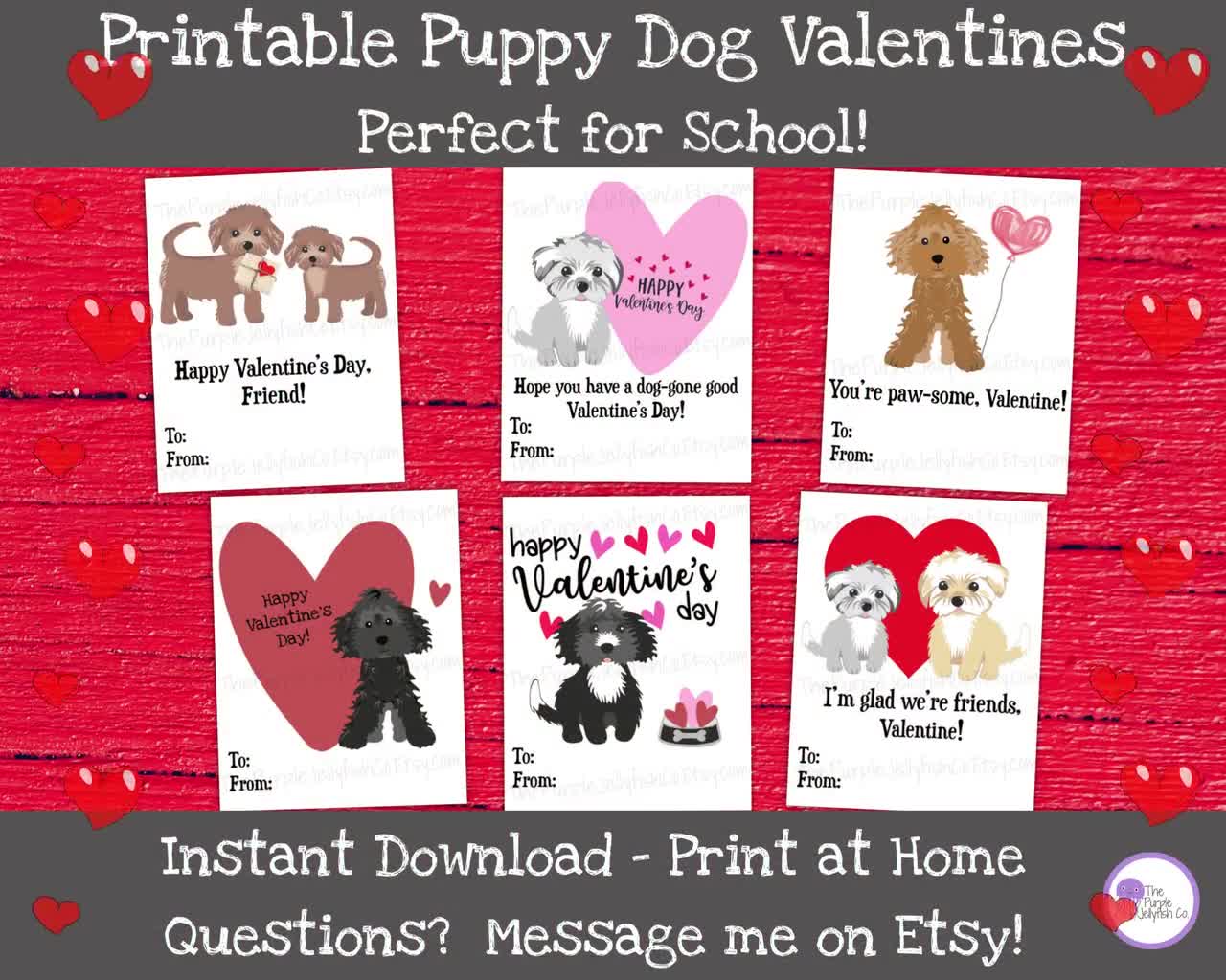 Puppy Valentine Cards, Printable Dog Valentines Day Cards for Kids, School  Valentines, Classroom Valentine Exchange, Cute Animal Valentines 