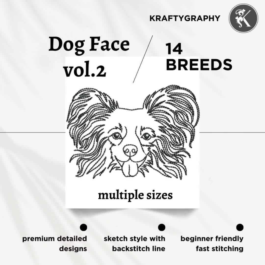 14 Dog Faces machine embroidery designs, VOL 2, dog breeds embroidery  patterns outline sketch style, for dog owners, light density