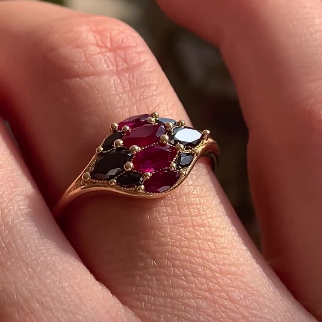 Dome Marquise Ruby & Black Diamond Ring