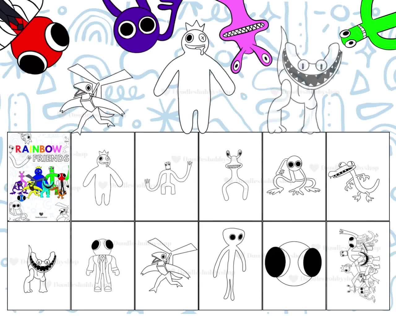 Blue Rainbow Friends Roblox Coloring Pages for Kids - Download Blue Rainbow  Friends Roblox printable coloring pages 