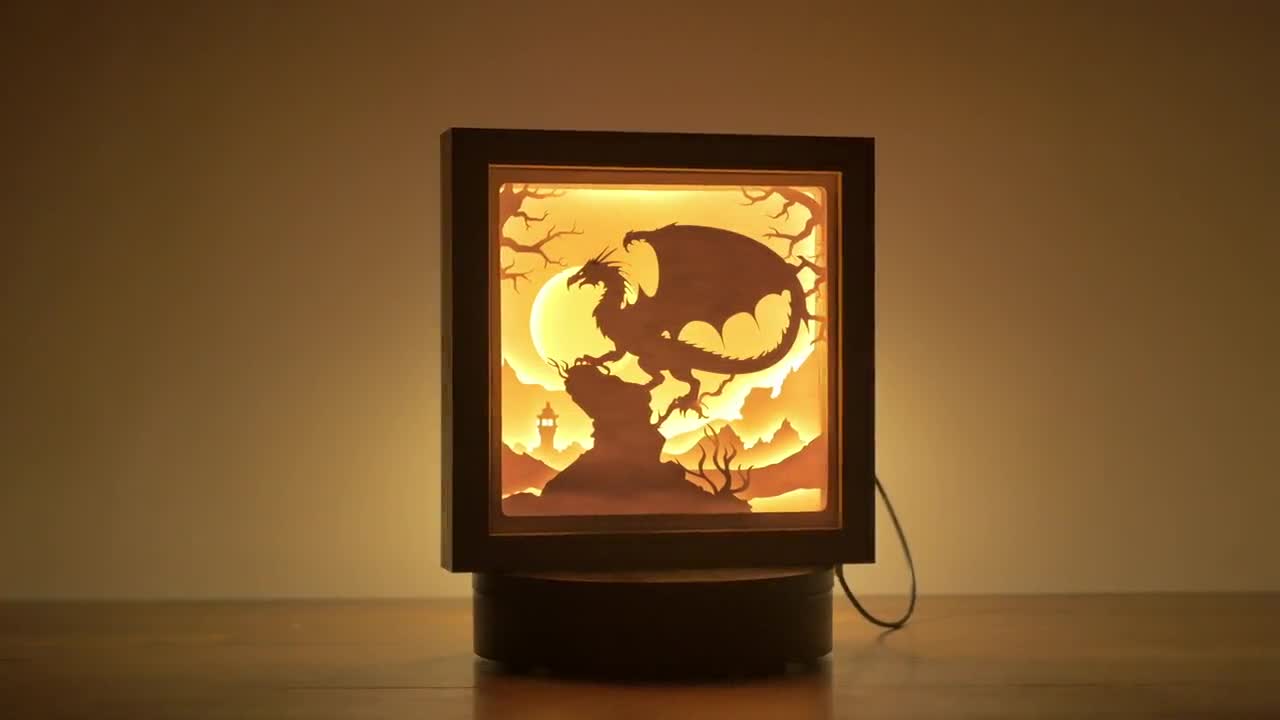 3D Dragon Shadow Box SVG Template, 3D Mythical Animal Lightbox SVG