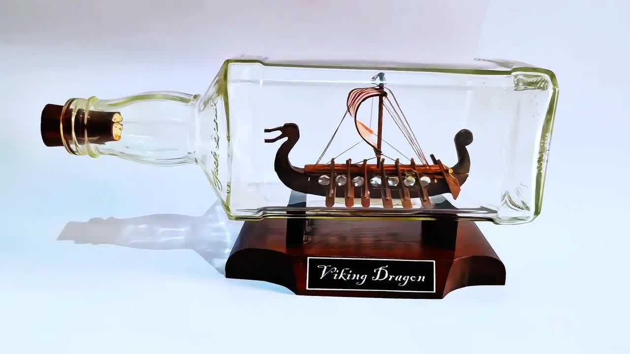 Miniature Drakkar Viking Ship in a Bottle: Handmade Indonesian