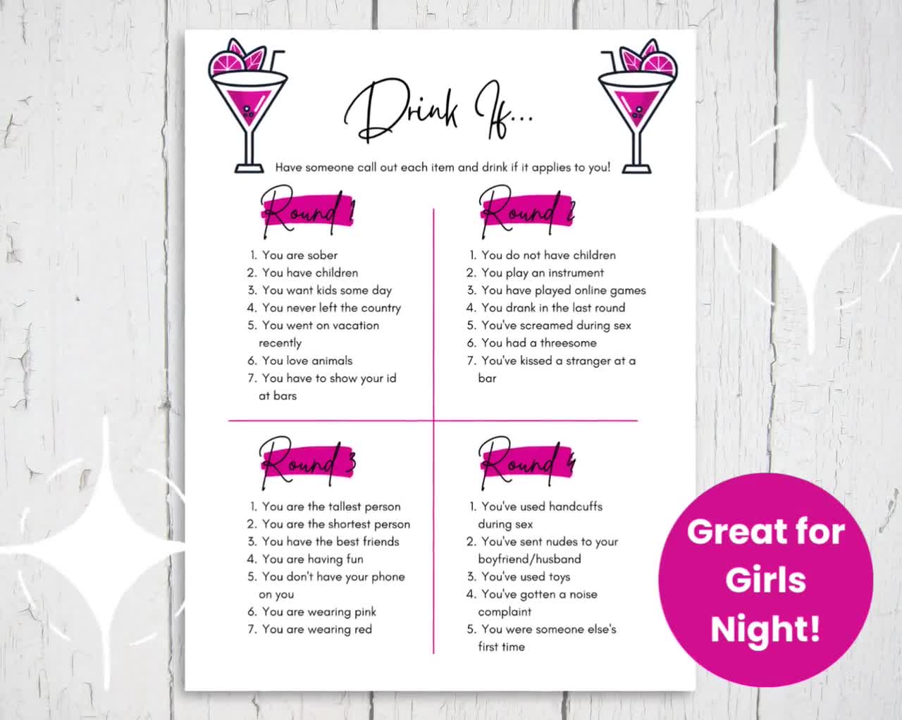 Drinking Game for Adults Printable, Drink If Party Game, Great for Girls  Night or Bachelorette Party