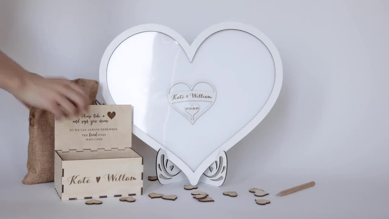 Heart Shaped Dropbox Wooden Wedding Guest Book in White 3D Drop Box  Alternative Drop Box Keepsake Guestbook Wooden Box Wooden Pen Set -   Sweden