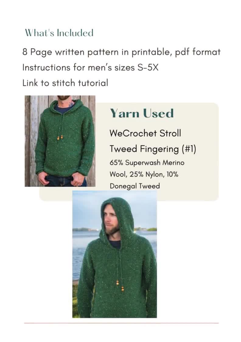 Men's Crochet Hoodie Pattern, Dutton Hoodie, Instant Download 
