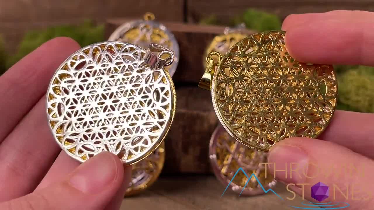 シルバー＆ゴールド フラワーオブライフ マカバペンダント - 神聖幾何