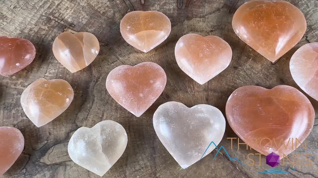 Orange SELENITE Crystal Heart - Thin - Self Care, Mom Gift, Home Decor,  Healing Crystals and Stones, E2106