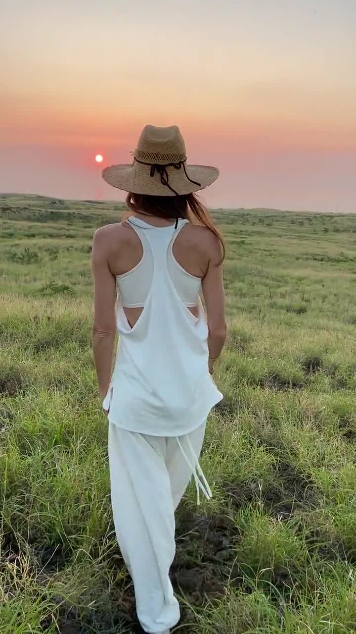 Loose Racerback Tank Top - Side Slits - Organic Cotton Hemp