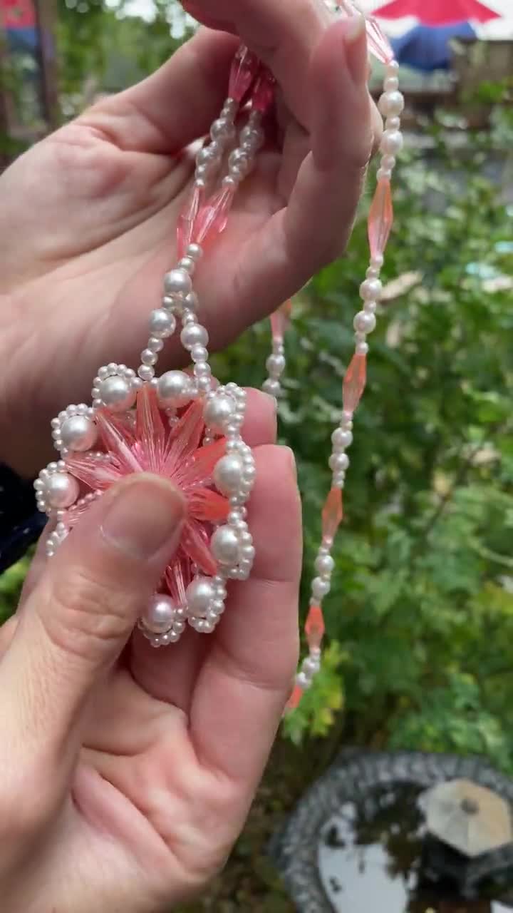 Pink and White Beaded Necklace