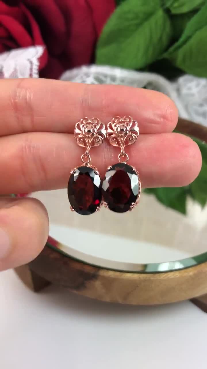 Natural Garnet Earrings/ store Sterling Silver/ Natural Red Garnet, Edwardian Silver Filigree, 3 Kings Drop Earrings [Custom Made] Design#E197