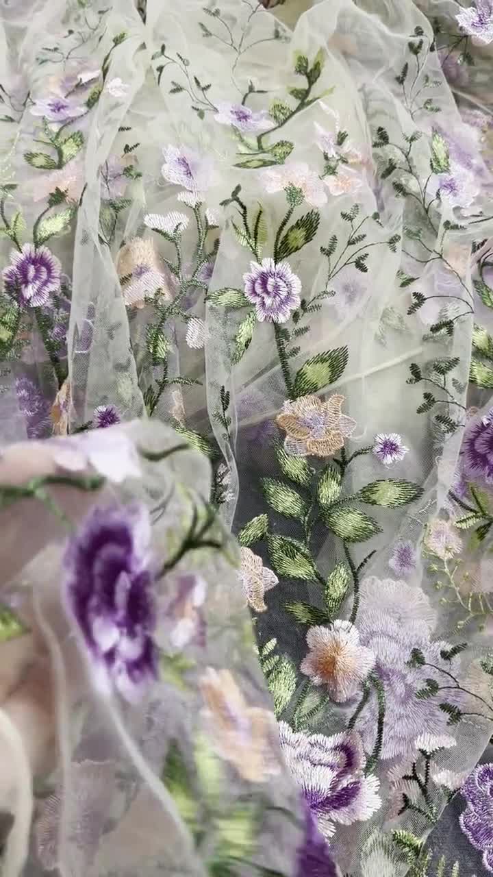Multi-colors Purple Flowers Embroidery Overlay Tulle Lace