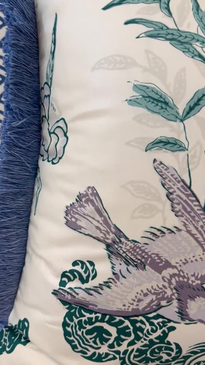 Chenonceau Aquamarine Pillow Cover w/ivory linen reverse 2024 - Schumacher Pillow - Peacock Pillow - Blue Bird Pillow - Bird Pillow COVER ONLY