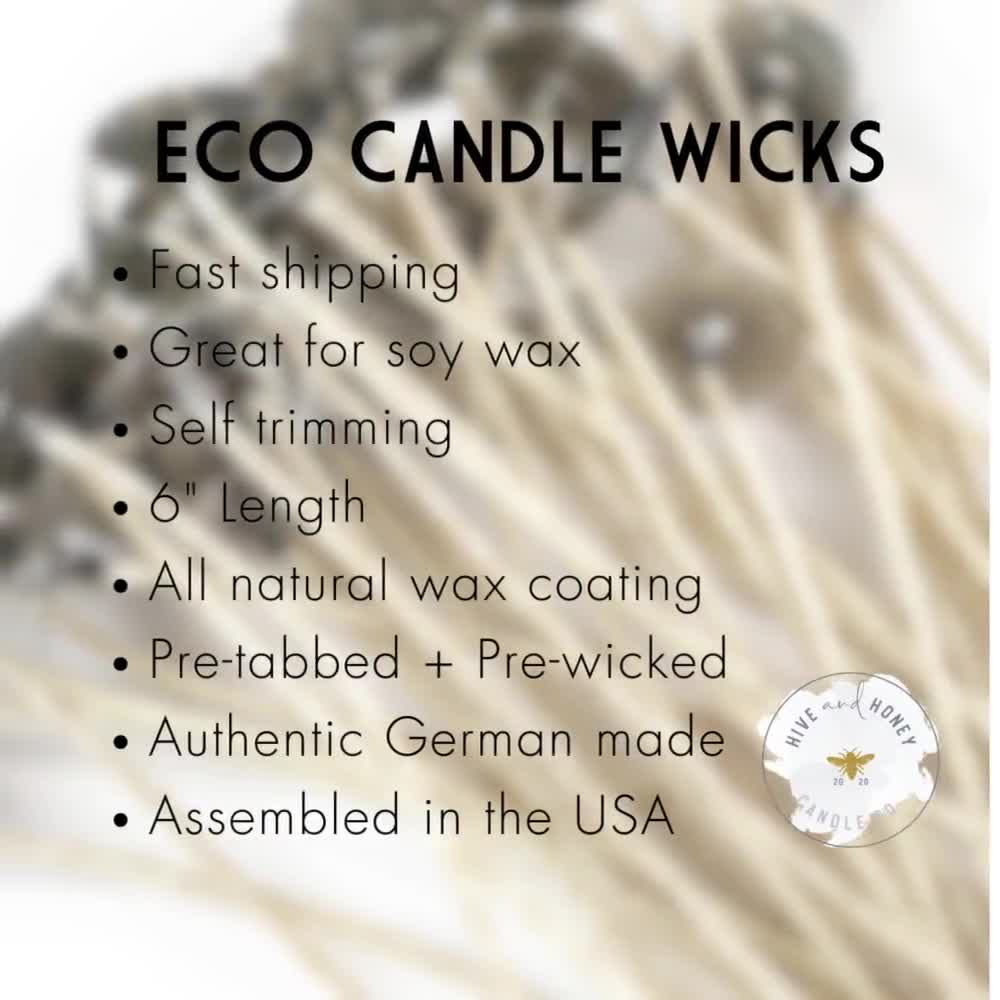 ECO 14 6 Pretabbed Wick ECO Candle Wicks 6 Inches Prewaxed, Pretabbed Pack  of 12 or 100 Low Soot Cotton Wicks Self Trimming 