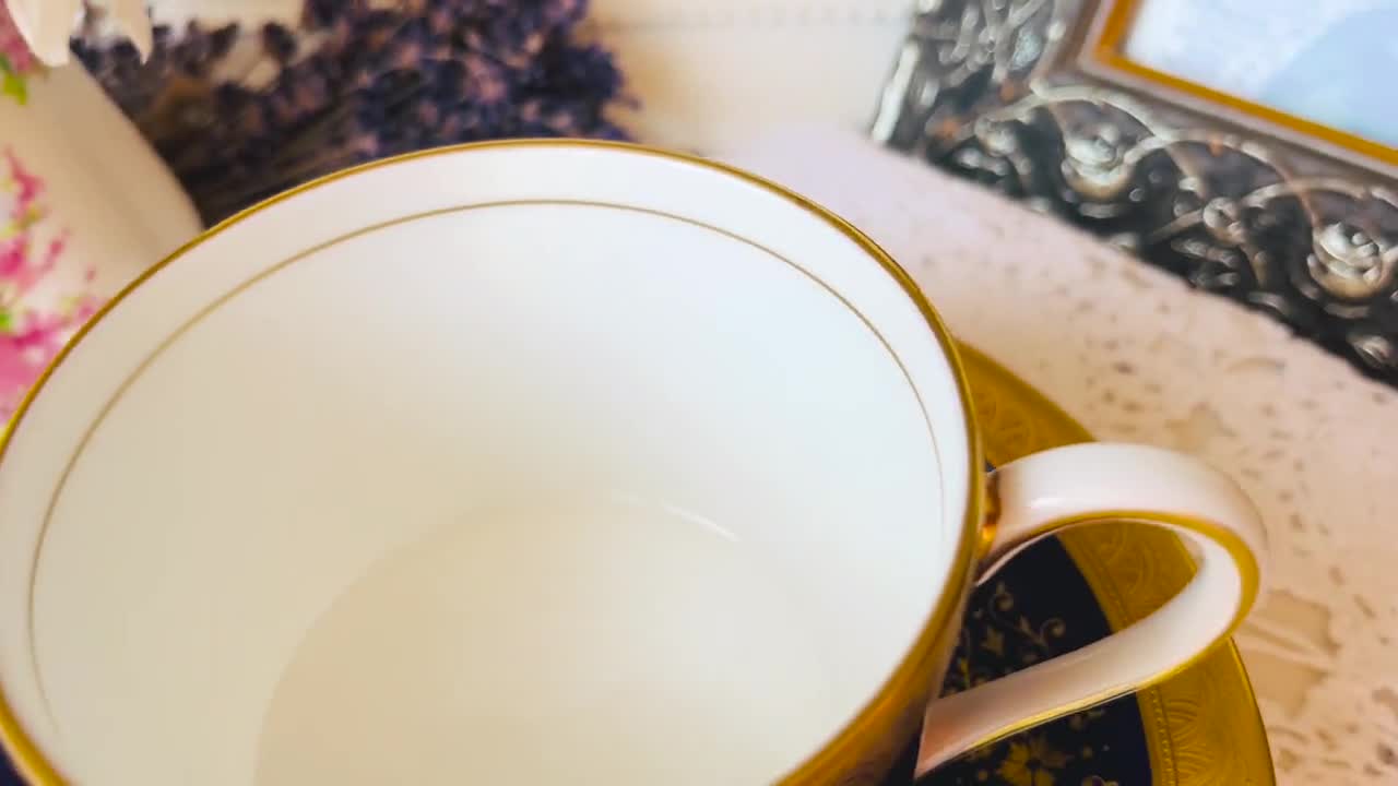 Coalport Lady Anne Cobalt Blue and Gold Teacup and Saucer, Vintage