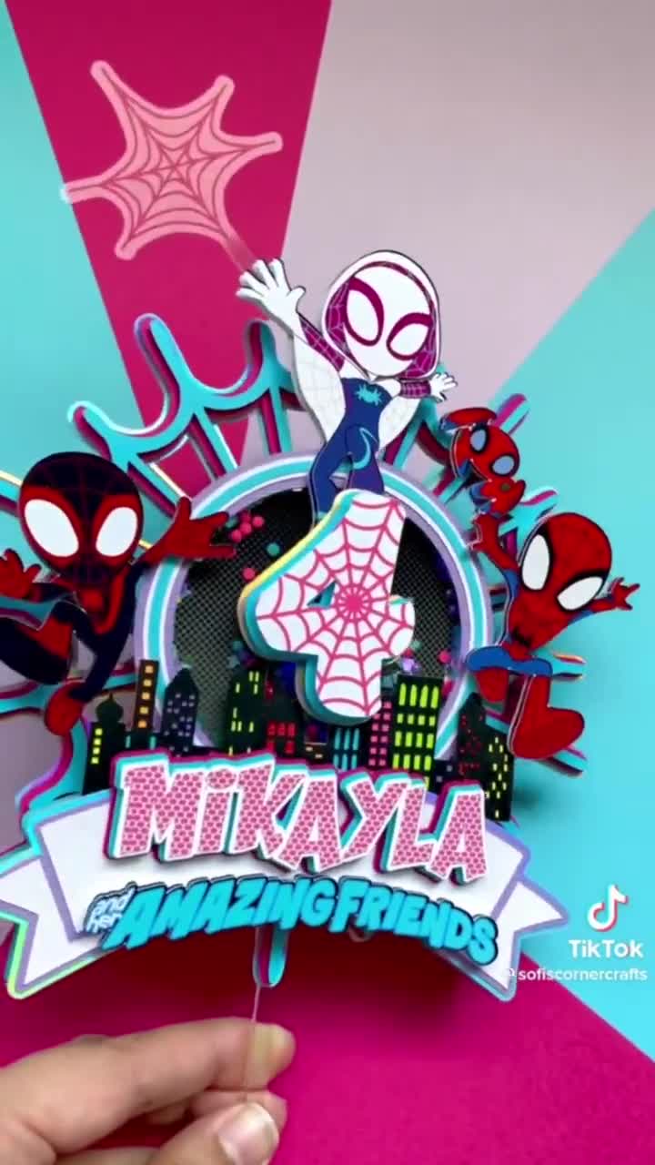 Ghost Spidey Neon Cake Topper Birthday Party Decor w/ LED Lights Miles Morales Ghost Spider video poster