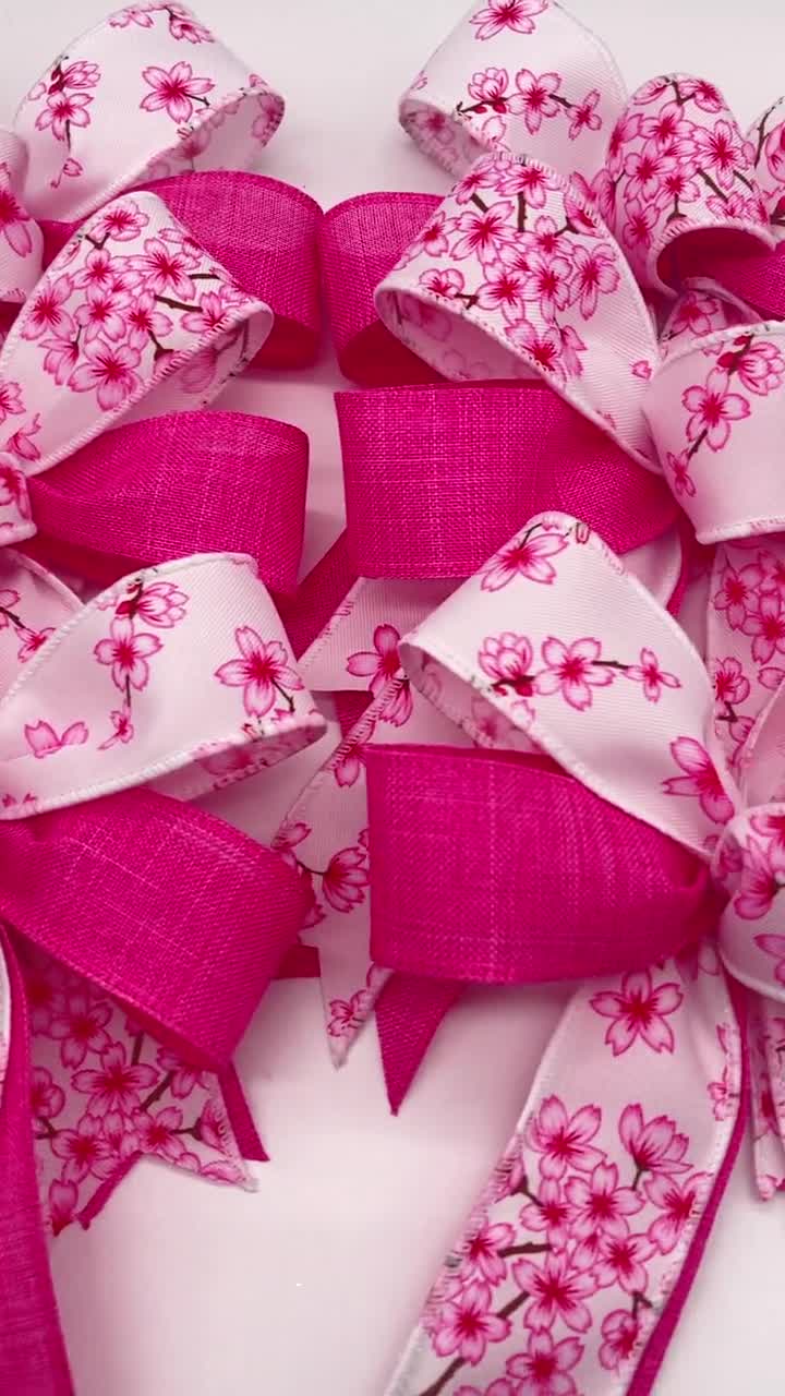 Cherry Blossoms Pink Bows / Set 6 Bows / Pink and White